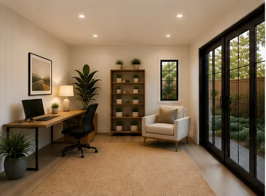 Backyard studio arranged as a flexible living space