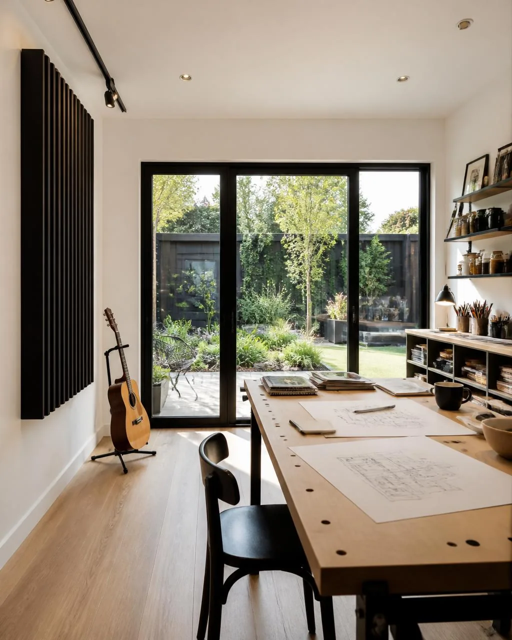 Backyard studio arranged as a creative studio