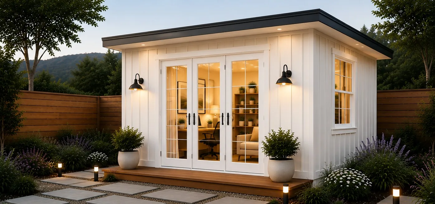 California backyard studio with vertical siding